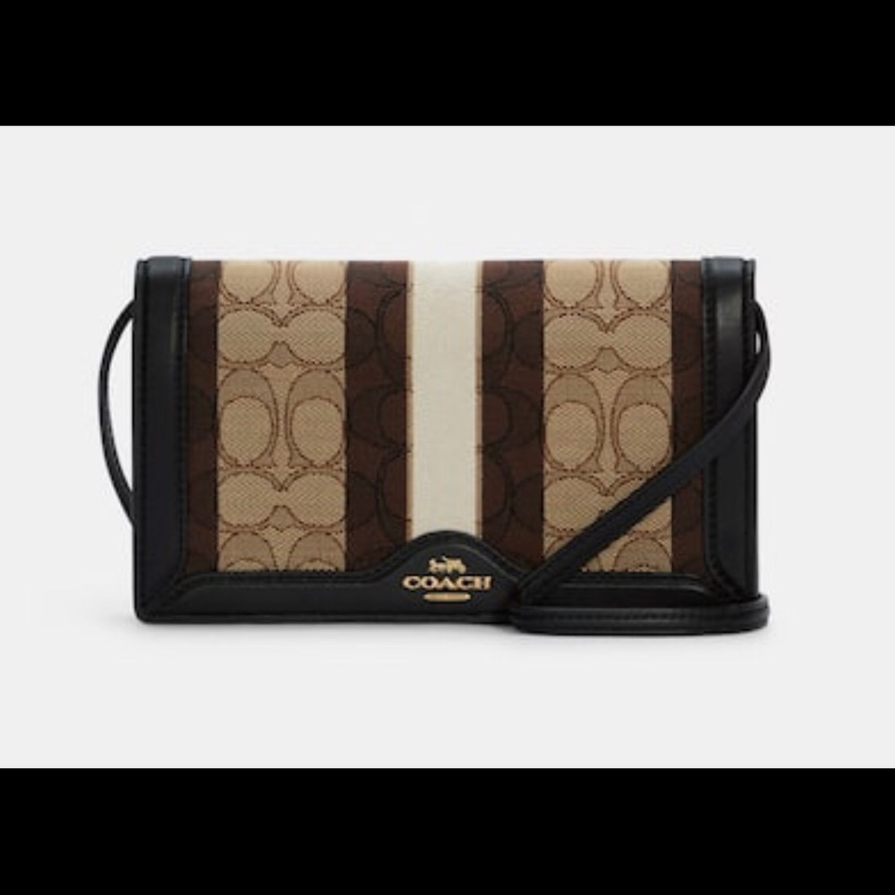 Coach Anna Foldover Clutch Crossbody In Signature Jacquard With Stripe - Picture 1 of 9